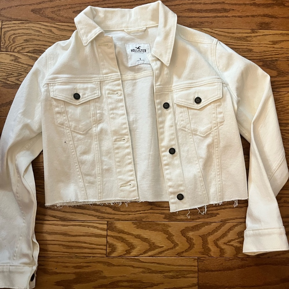 Hollister White Cropped Jean Jacket
